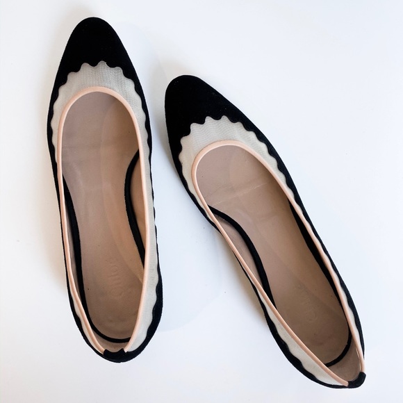 Authentic CHLOE Black & Blush Mesh Flats / S 38.5 - Picture 7 of 8